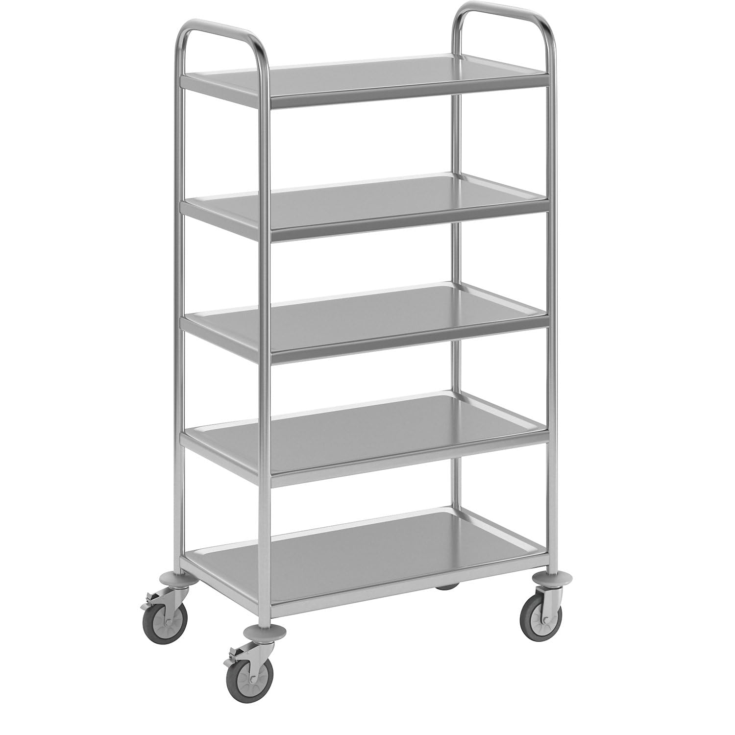eurokraft basic | Carrello di servizio in acciaio inox | 5 ripiani, lungh x largh x alt 705 x 405 x 1300 mm