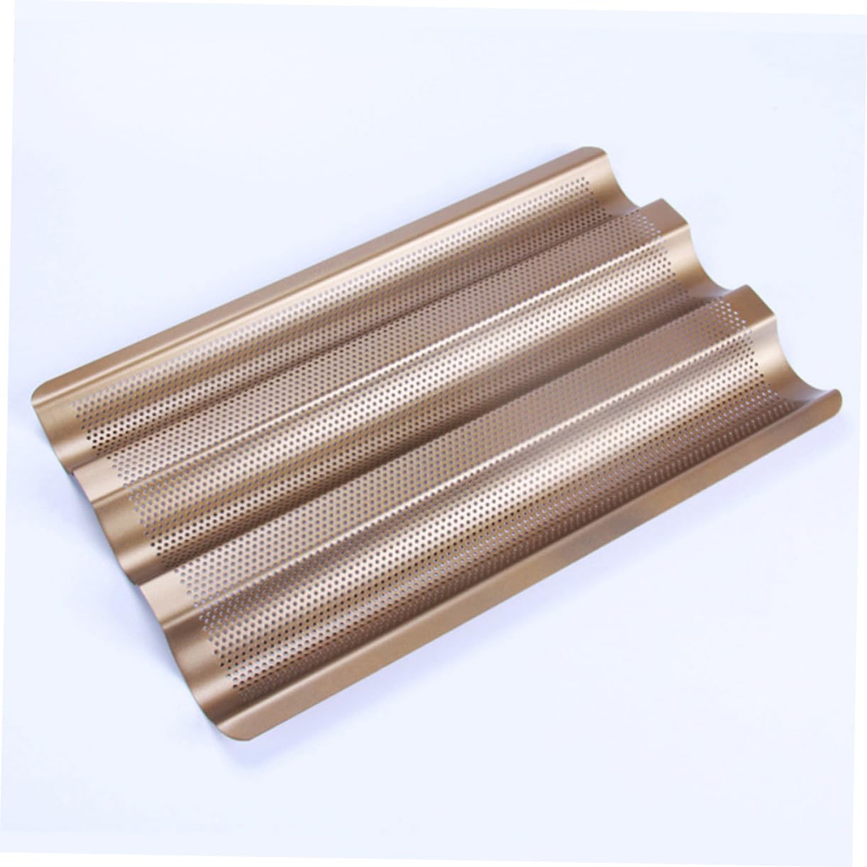 2 pièces Moule à Baguette Antiadhésif Acier Doré Plateau Perforé Rainures pour Cuisson Maison et Professionnelle