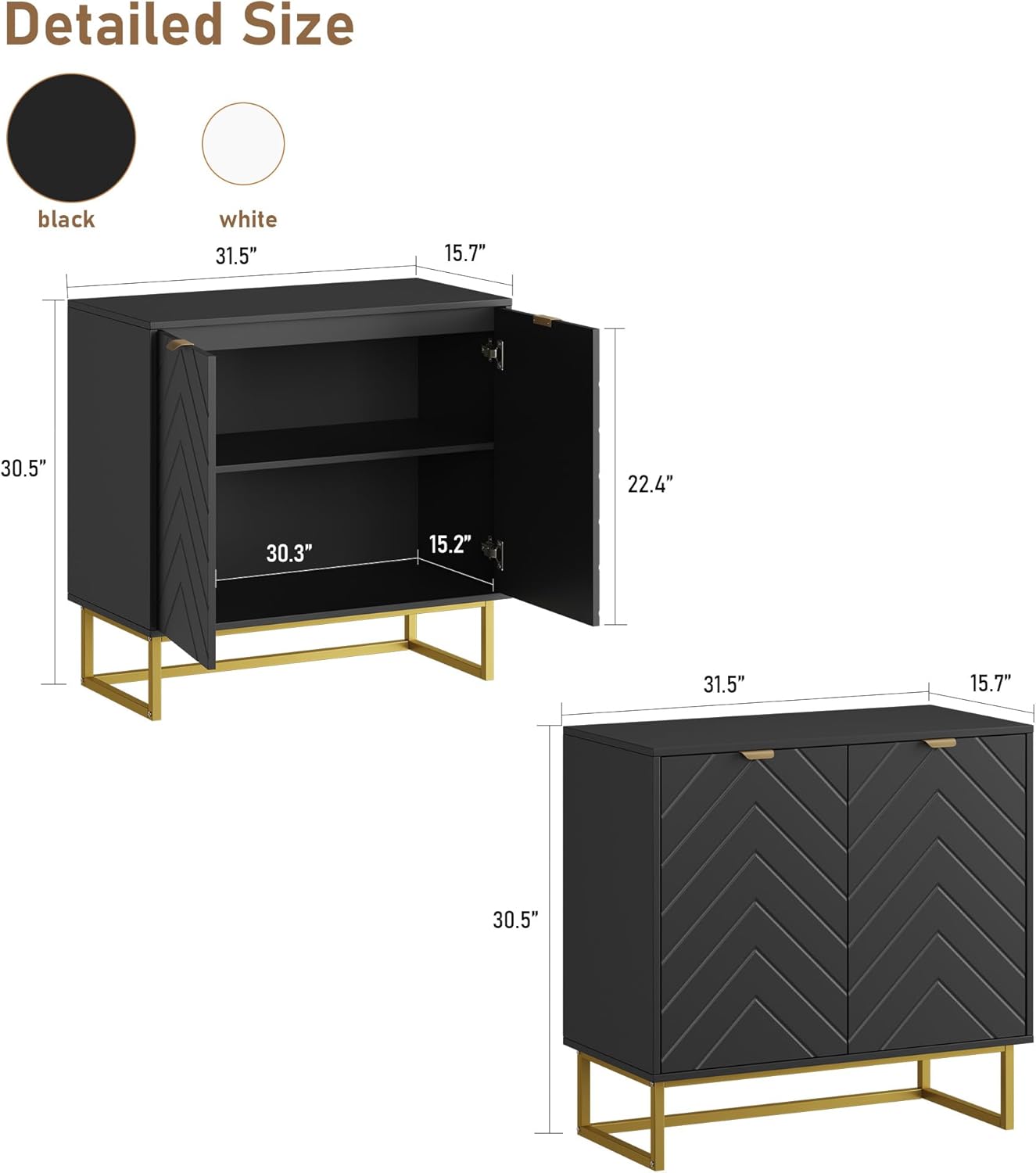 Garvee 31.5 in Modern Sideboard Buffet Cabinet with Storage, Wood Accent Storage Cabinet with Herringbone Doors & Shelf, Credenza Console Table for Dining Room Living Room Entryway, Black