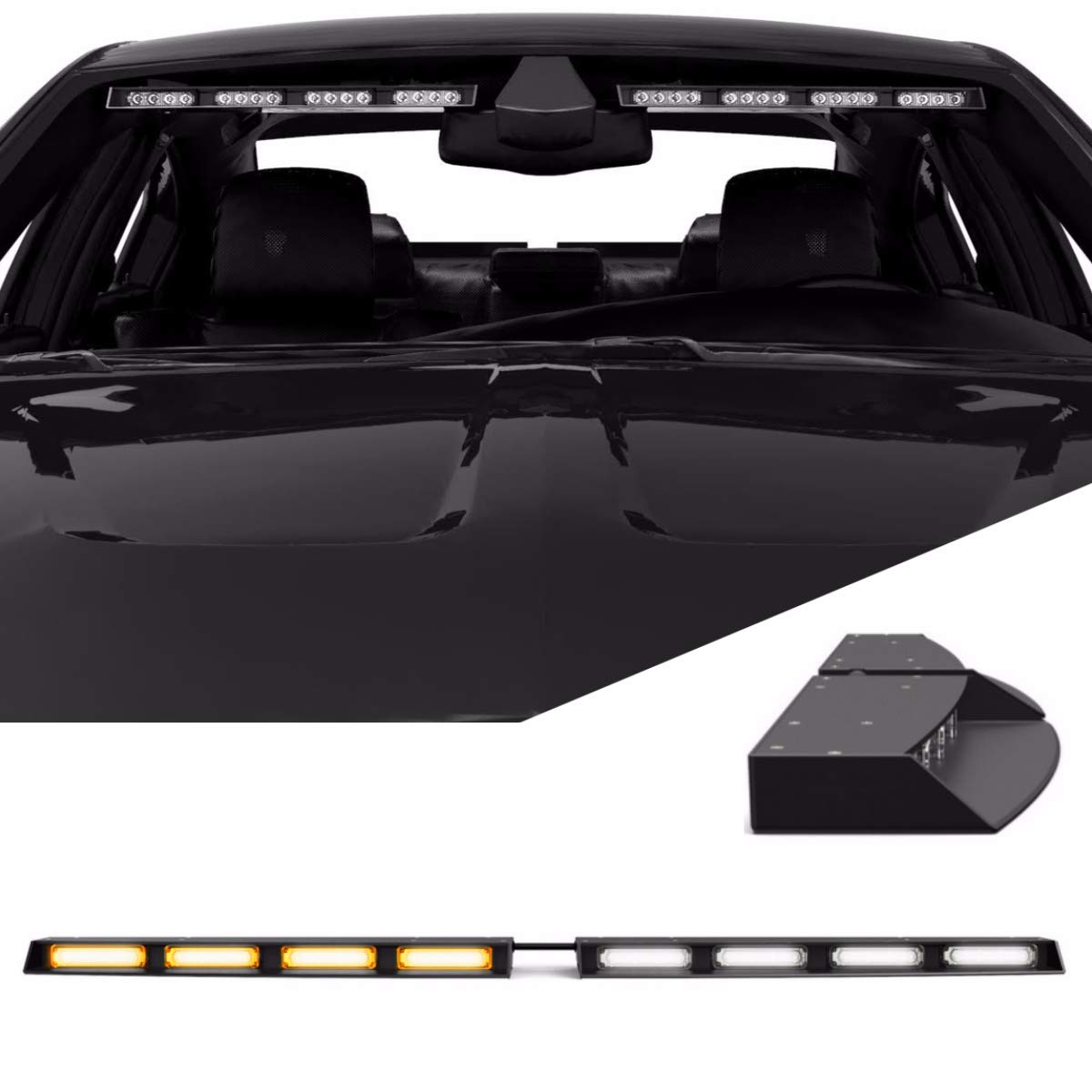 SpeedTech Lights Raptor-X TIR Upper Windshield Interior Split LED Strobe Visor Light Bar Emergency Lights for Vehicles and Police with Cigarette Lighter Plug Controller - Amber/Clear
