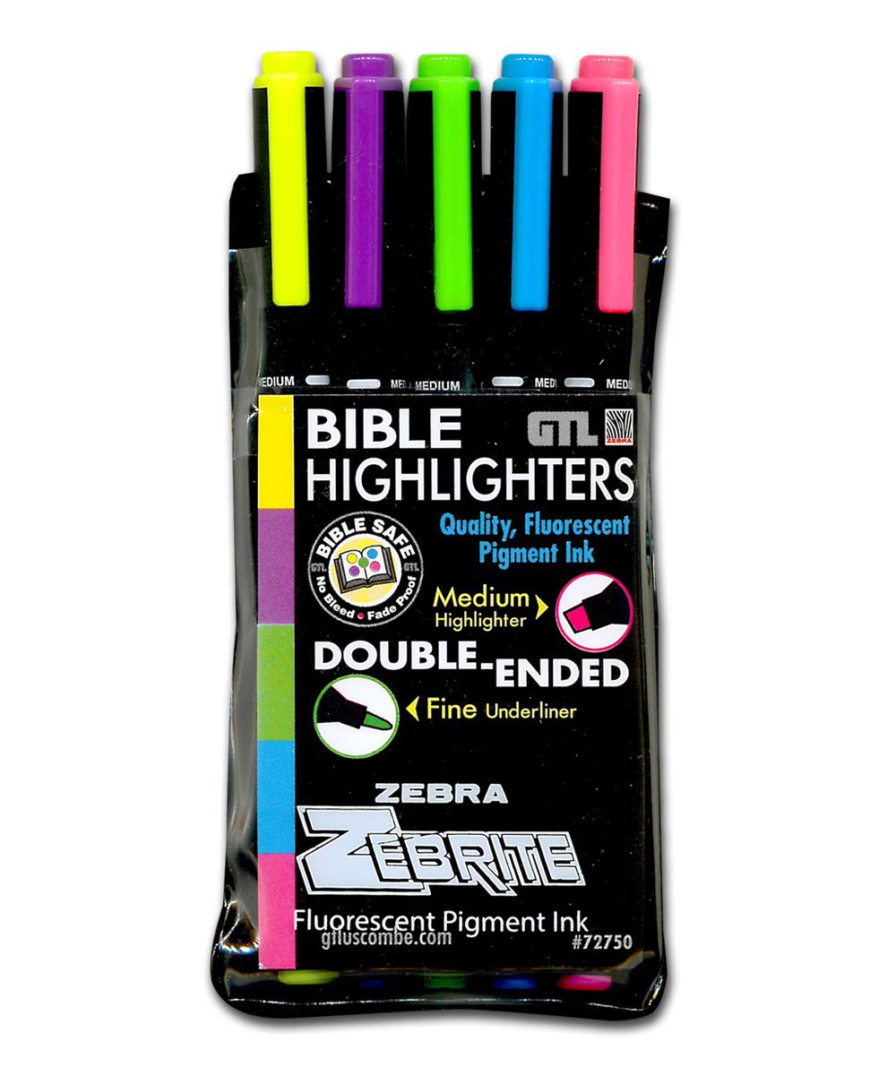 G T Luscombe Company Inc Zebrite Double Ended Bible Highlighter Set No Bleed Pigmented Ink No Fading Or Smearing Double Ended For Highlighting Underlining Green Yellow Pink Set Of 3