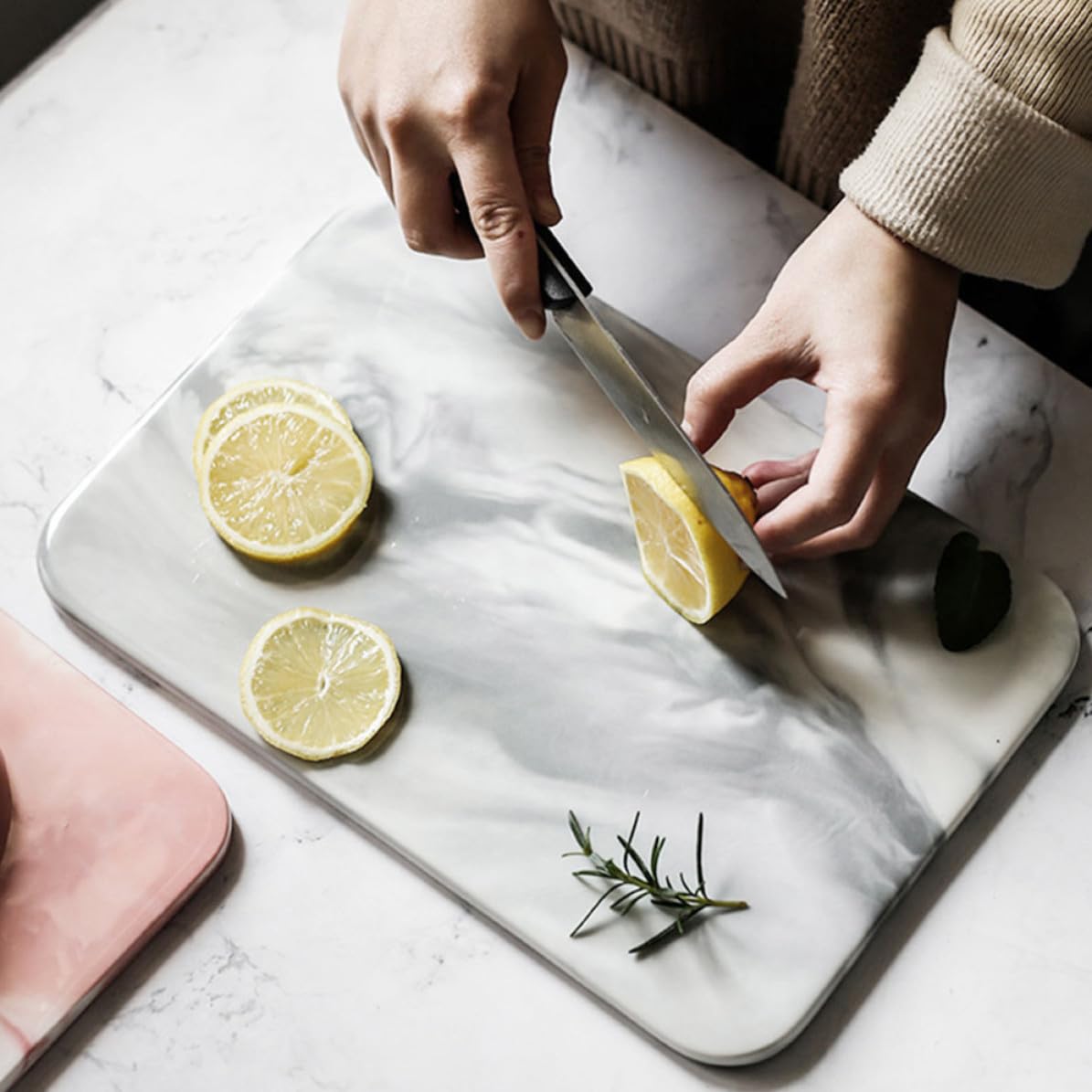 Plato para Tartas Multifunción Sushi y Pan, Banquetes de Hotel y Ocasiones para Tartas Bandeja de Pan, Rectangular y Plana, de Cerámica Acabado Marmoleado, Fácil Mantenimiento