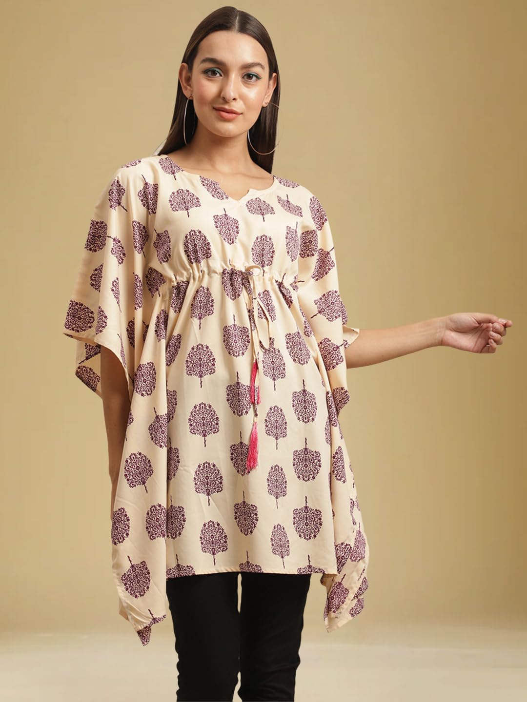 Tee Projekt Casual Crepe Kimino Sleeves Women's Kaftan Dress Ll Kaftan Casual & Everyday Kurta (Pack Of 2) Green-Maroon