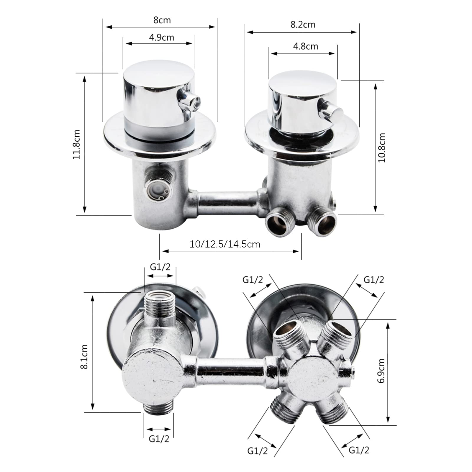 Termostáticos Válvula Mezcladora de Latón con 2/3/4/5 Vías Desviador Ducha Grifos para Baño, G1/2 Rosca Tornillo Mezclador Temperatura Control, Cartucho Latón, Termostato Automático (5 Salidas)