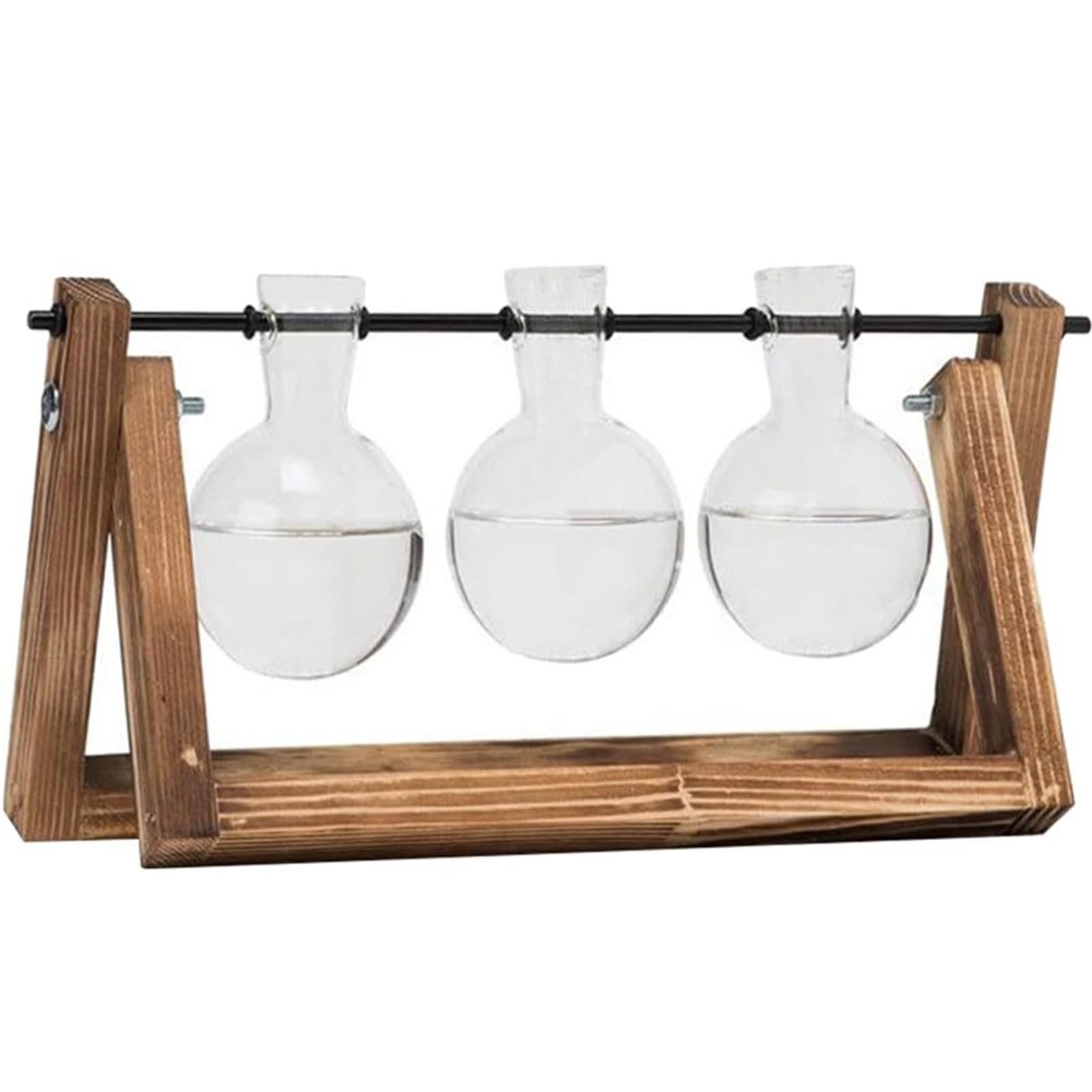 classic Plant Propagation Station Hydroponic Glass Vase With A Vintage Burnt Wood Base for bedroom