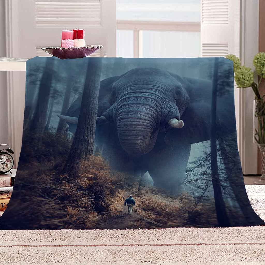 Couverture polaire flanelle microfibre éléphant couverture chaude douce 150x200cm toutes saisons