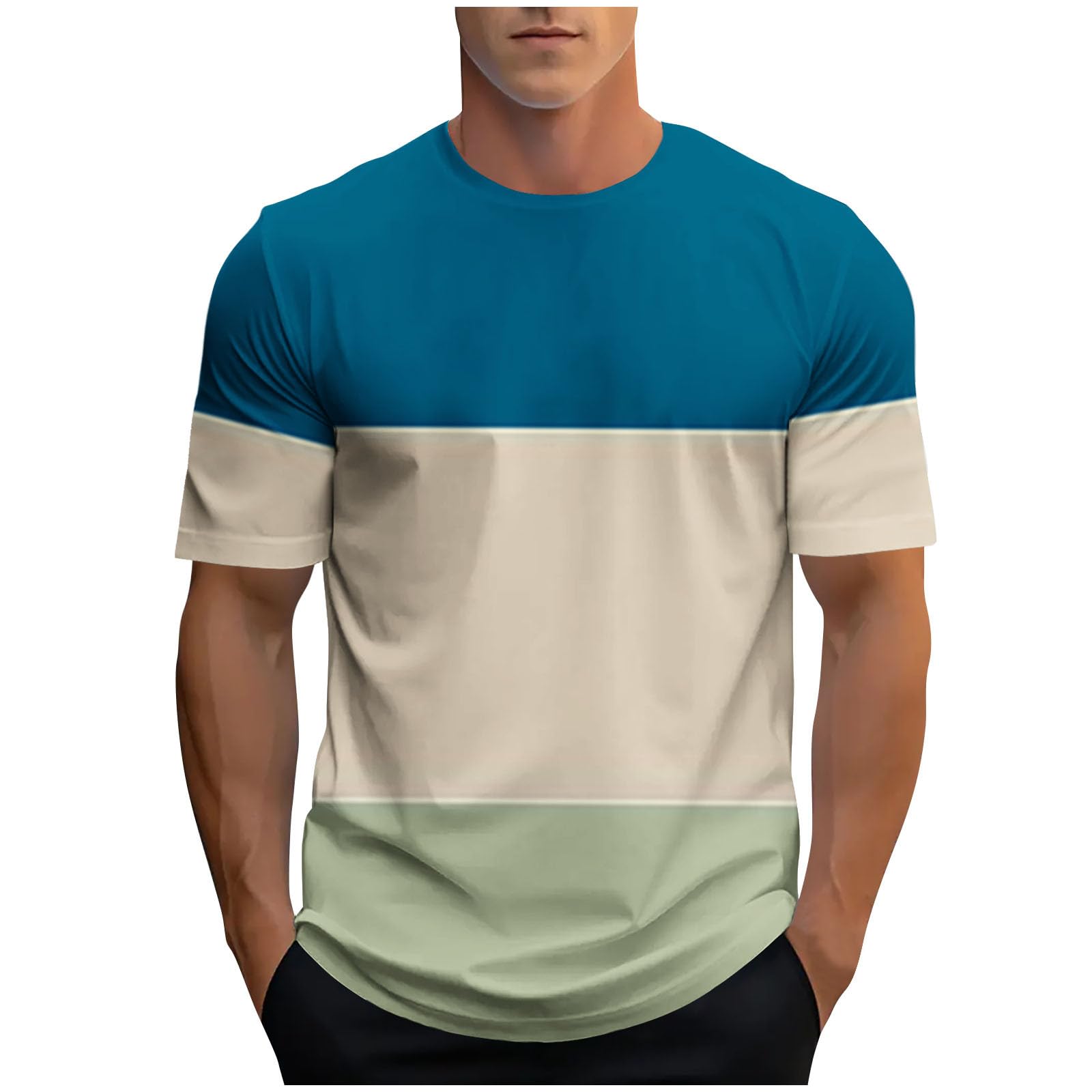 Mens T Shirts Crew Neck Causal T-Shirt Summer Short Sleeve Breathable Tops Color Blocking Fashion Tees Regular Fit Comfortable Pullover Mens Daily Casual Work Wear M-3XL
