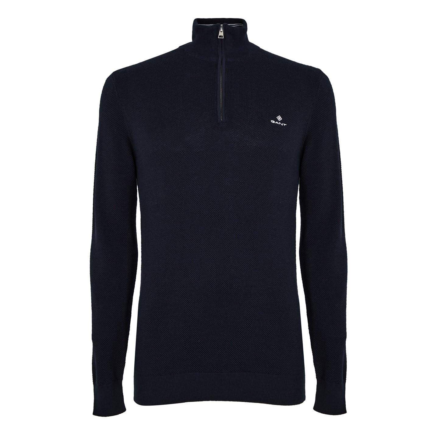 GANT Men's Cotton Pique Half Zip Pullover, Evening Blue, XL