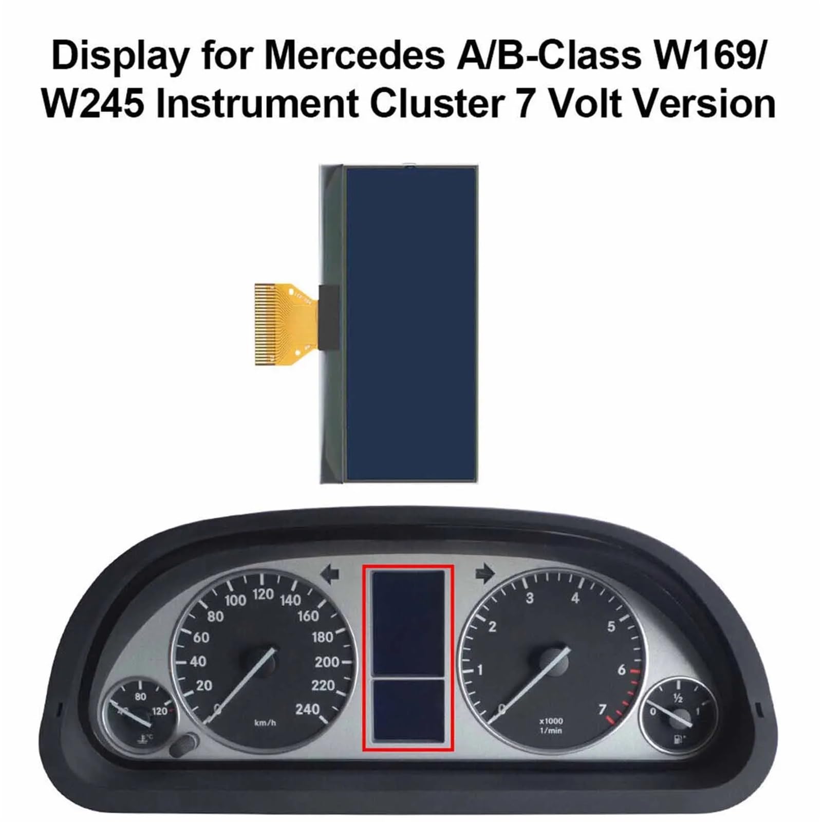 Cyfrowy miernik Ekran wyświetlacza LCD deski rozdzielczej 7V wersja zamienna pasująca do zestawu wskaźników Mercedes A-klasa B-klasa W169 W245 Ekran LCD deski rozdzielczej samochodu