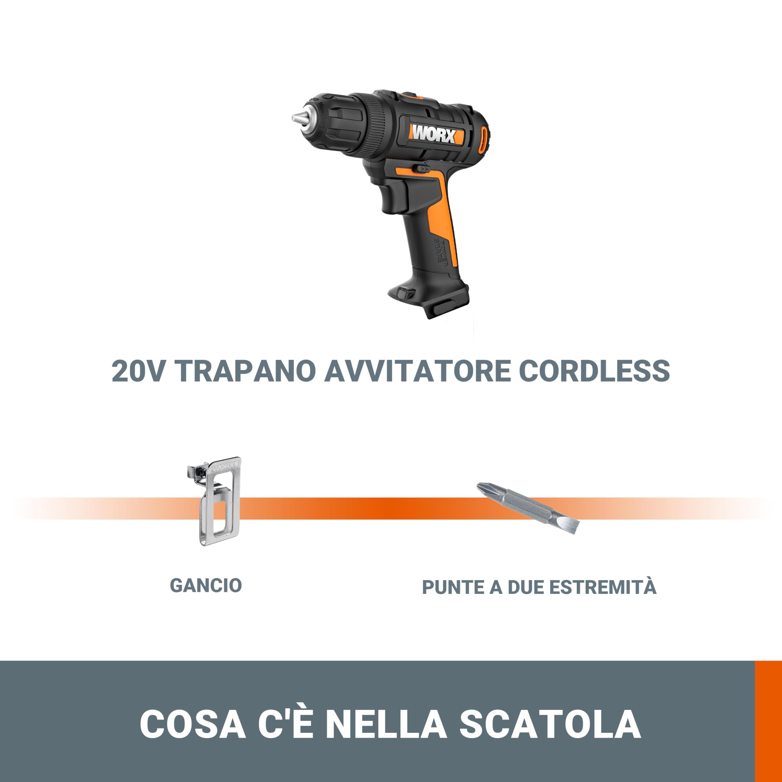WORX - Akumulatorowa wiertarko-wkrętarka 20V - WX100.9 - ◕10 mm - 30Nm (Dostawa bez baterii i ładowarki, torba transportowa, podwójna końcówka wkręcana, idealna do mniejszych prac) Czarny