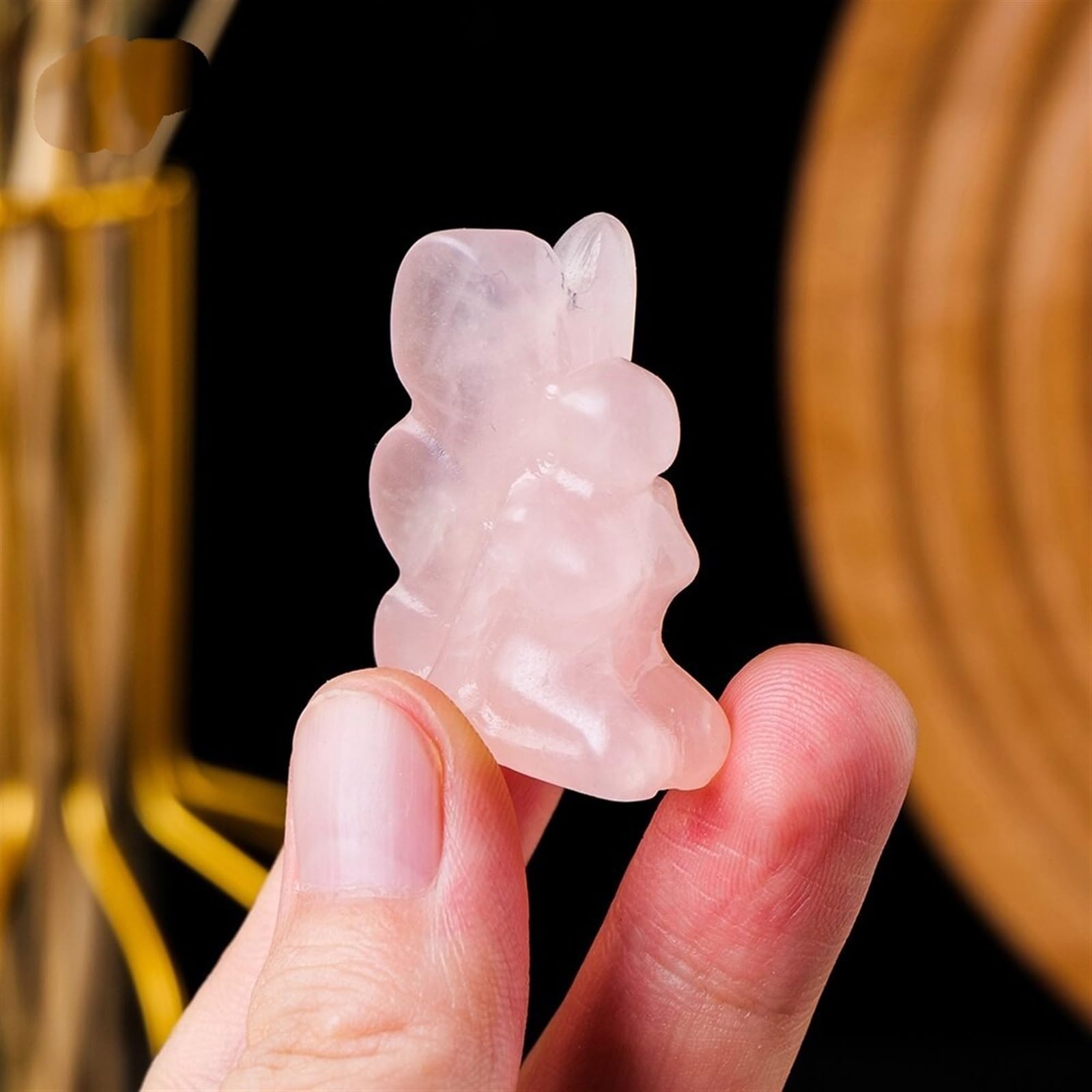 WAHOM 1pc Hand Carved Natural Rose Quartz Butterfly Girl Elves Crystal Statue Fairy Sculpture Healing Gemstone Home Decoration