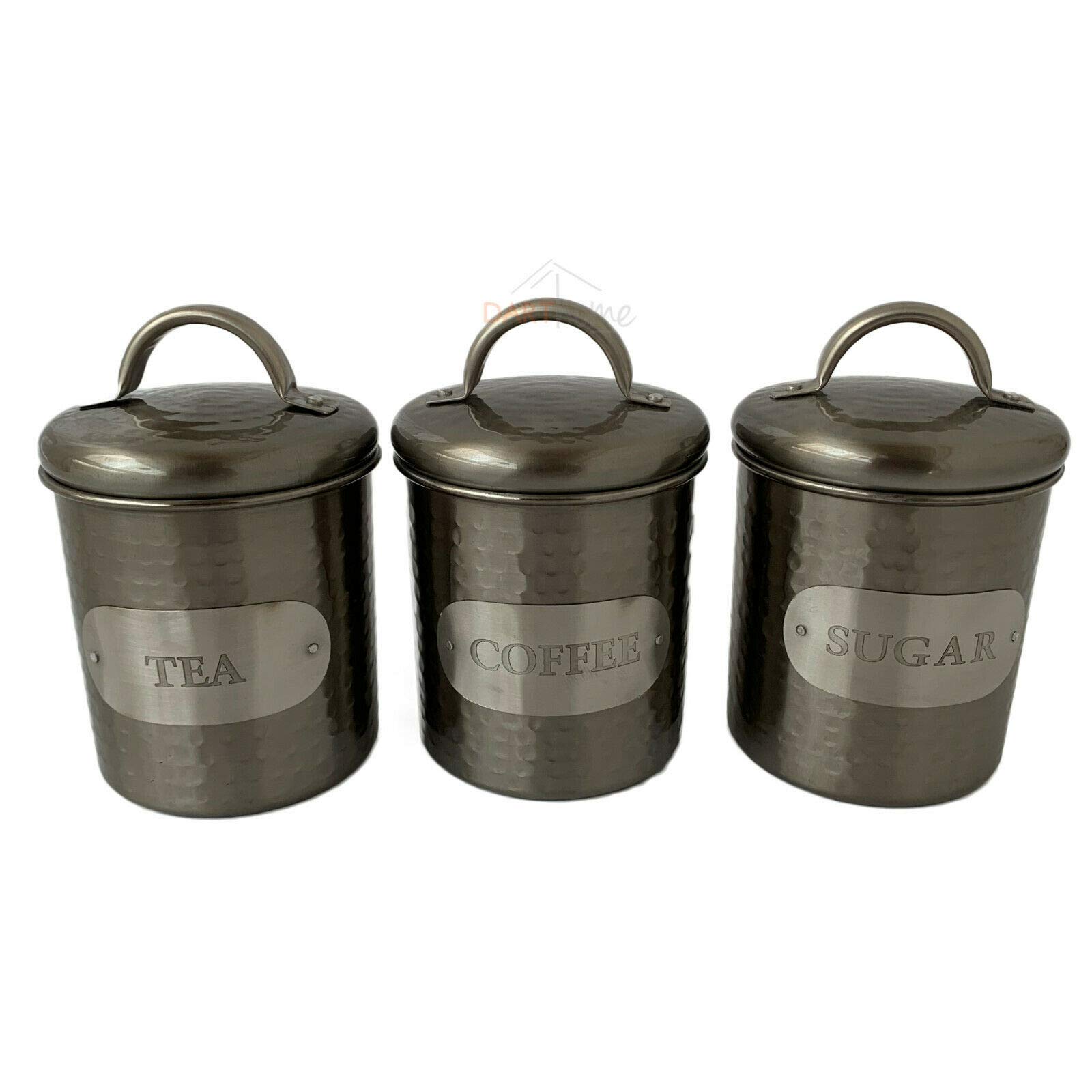 Darthome Grey S/3 Hammered Tea Coffee Sugar Kitchen Storage Canister Container Jar Tins