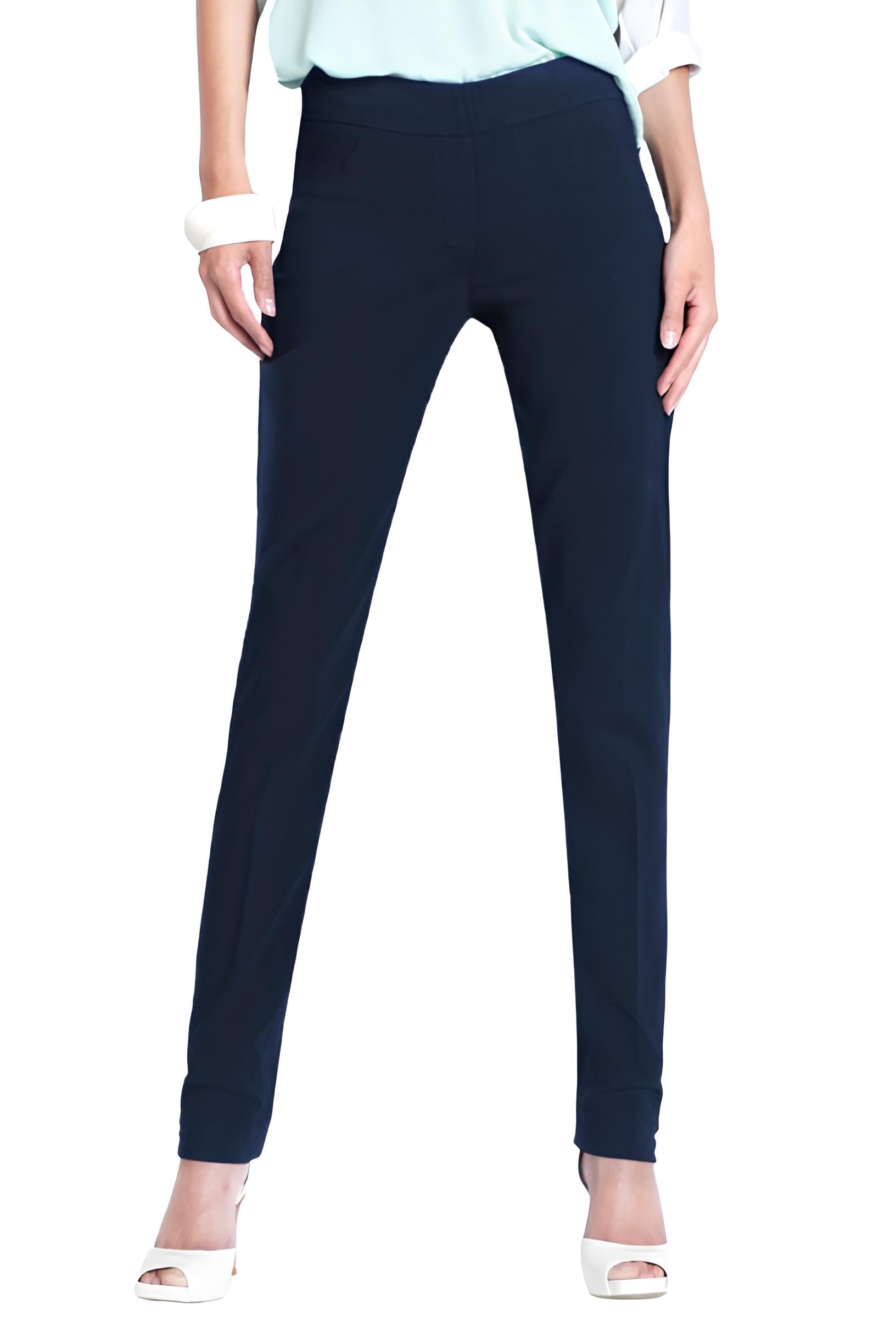 SLIM-SATION Pants For Women Slimming Tummy Control Wide Band Regular Length Pull-on Straight Leg Pant