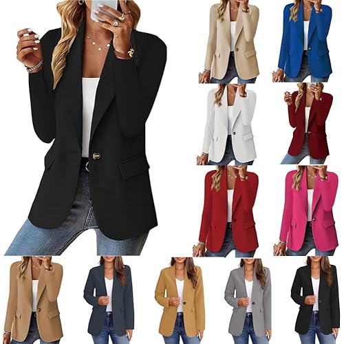Women's Blazer Bussiness Casual Blazers Long Sleeve Button Down Blazer Jacket Solid Lapel Suite Jacket with Pockets