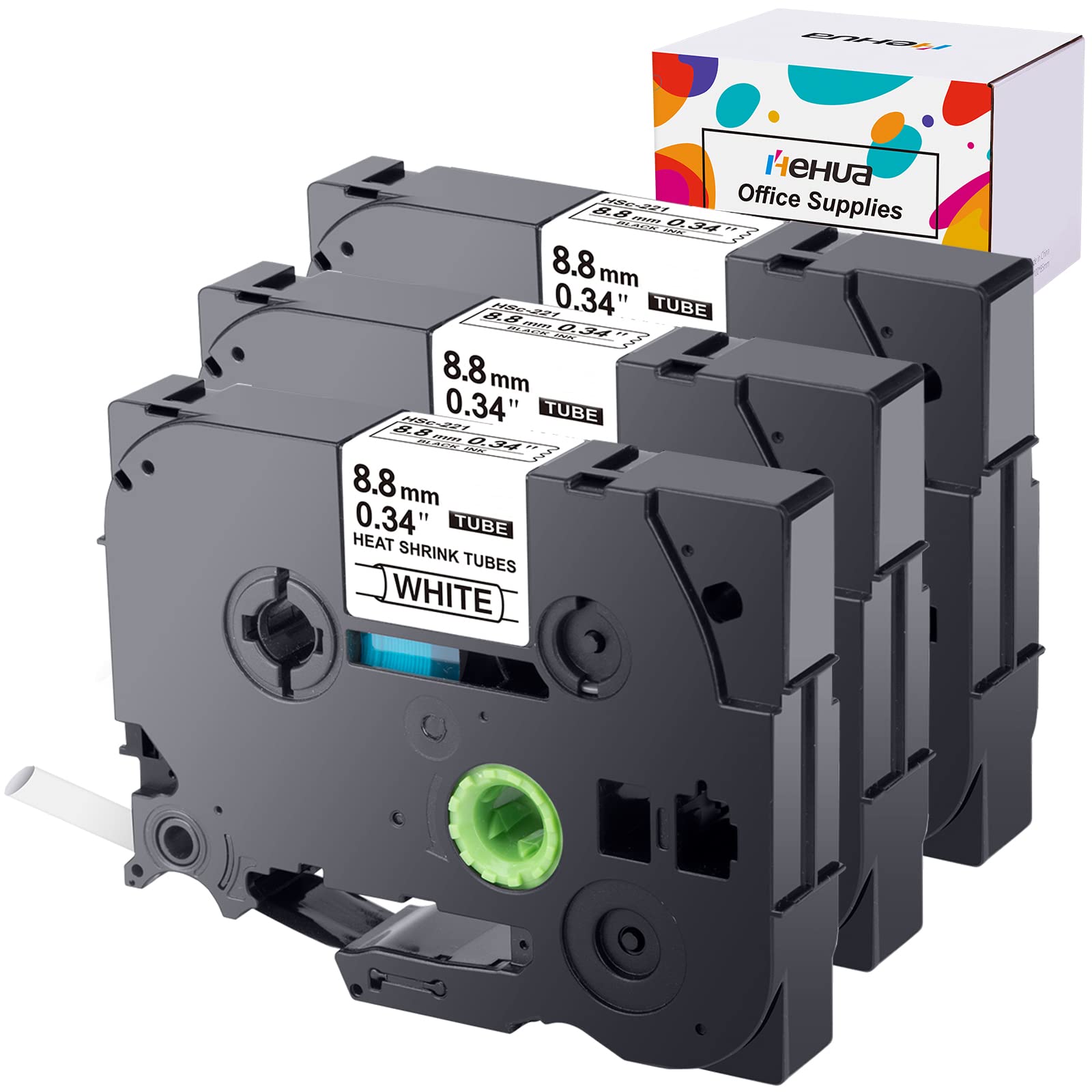 Hehua Compatible Heat Shrink Label Tape Replacement for Brother Tube Label HSe-221 HSe221 HS-221 HS221 Black on White Use in PT-E300 PT-E500