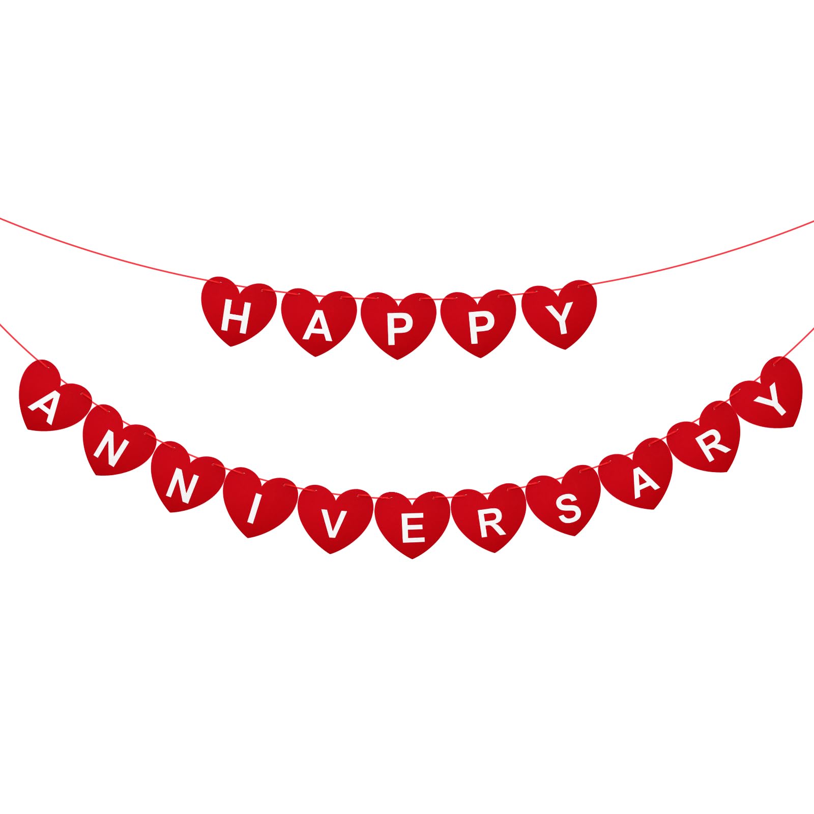 jijAcraft Felt Happy Anniversary Banner: Red Pre-Strung Heart Design Bunting, 6M Hanging Party Decoration for Romantic Couple Celebration  40th Ruby Wedding Anniversary Hanging Banner Dcor