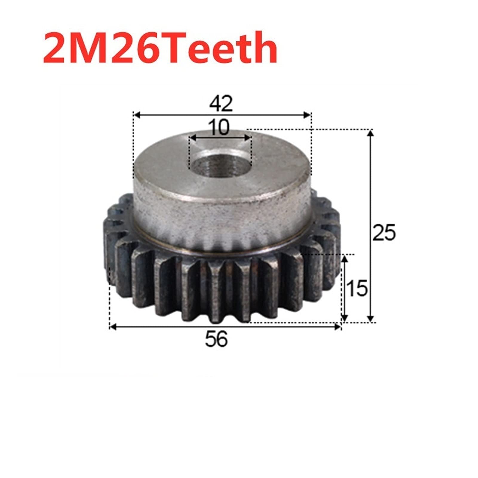 TMP1105 1PC Convex Gear Pinion 2 Module 26Teeth 10mm Hole Carbon Steel Convex Gear Pinion (Hole Diameter : 10mm, Number of Teeth : 26 Teeth)