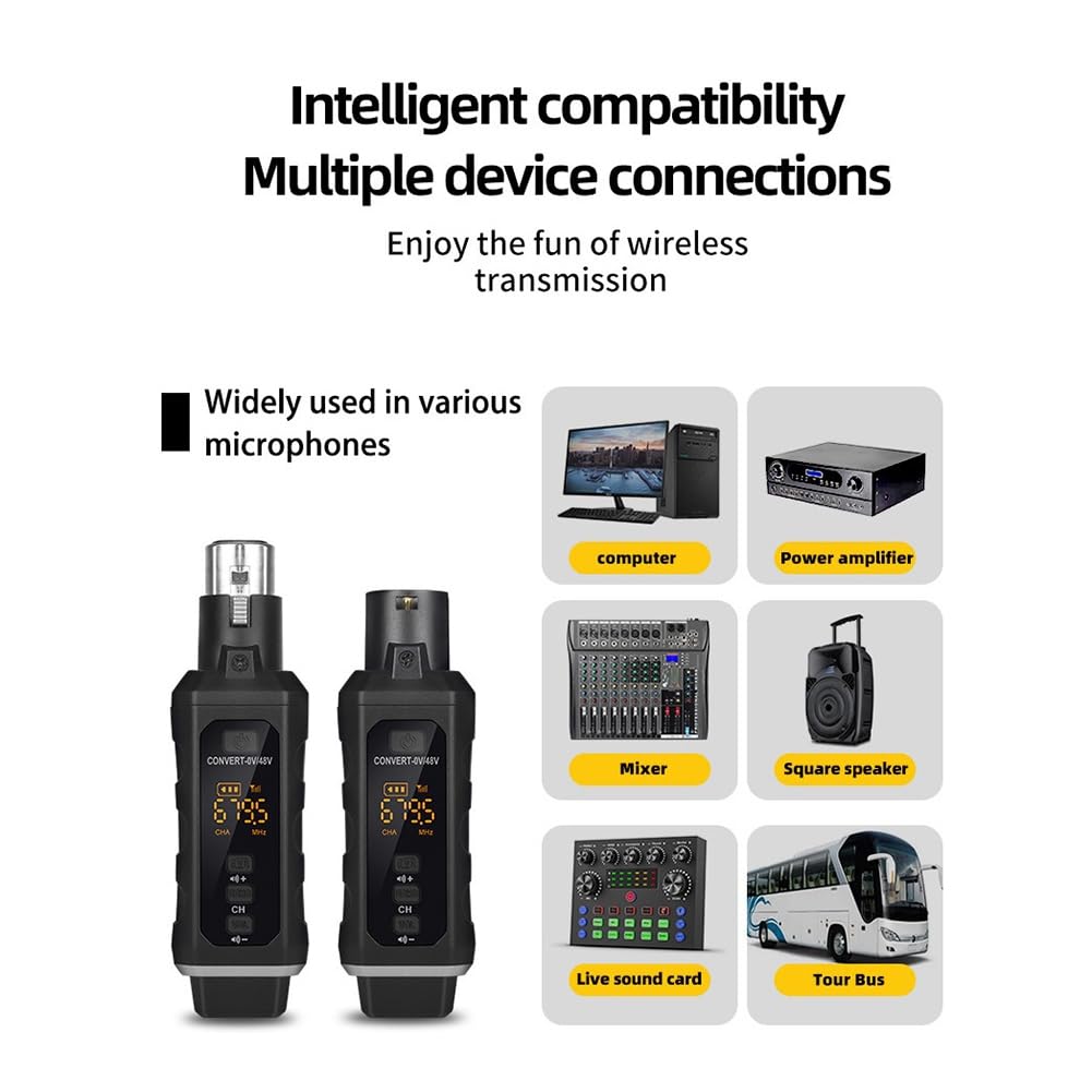 Adaptador XLR de Condensador de 48 V, Transmisor y Receptor de Micrófono Inalámbrico para Mezclador de Audio de Guitarra y Micrófono Dinámico