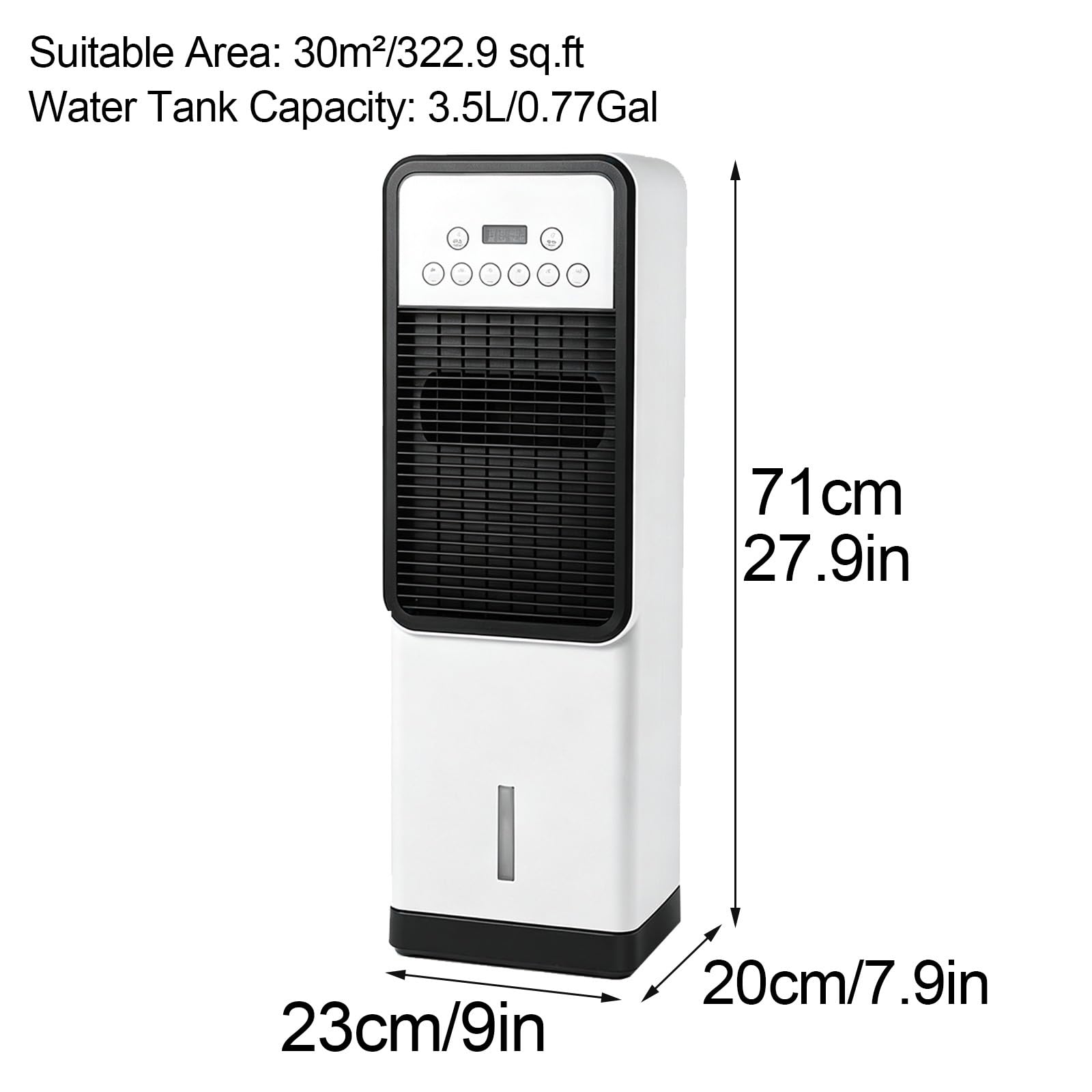 Climatizador Evaporativo 71cm, Depósito 3,5L, Enfriador De Aire Mando a Distancia, 3 Velocidades, Temporizador, 30m²