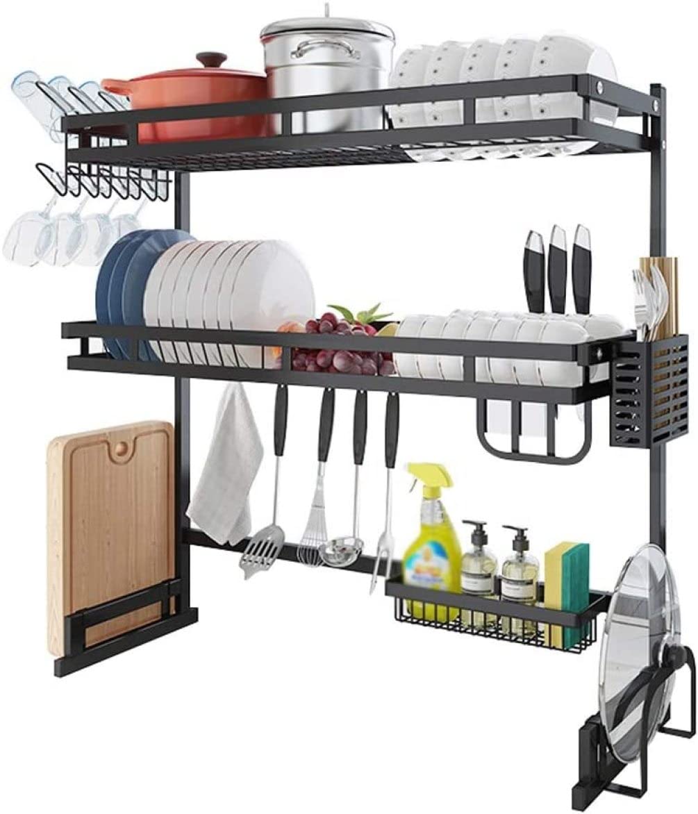 SaryEdge 304 Stainless Steel Dish Drainer Rack, Multifunction Kitchen Shelves with Cutlery Holder, Space-saving,
