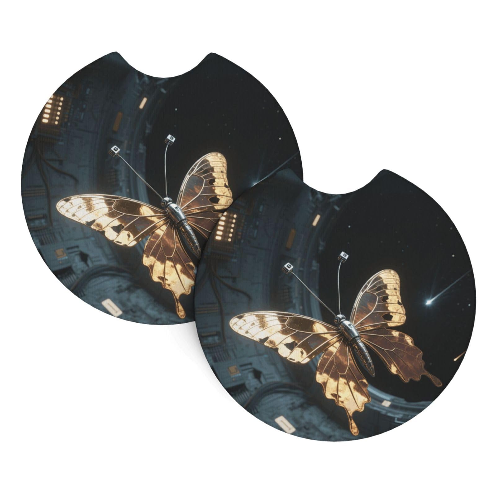 2 Pack Car Coaster for Cup Holders Metal Butterfly Car Cup Coaster 2.7" Neoprene Non-Slip Automotive Cup Mat Universal Auto Car Interior Accessories for Women Men Cup Pad