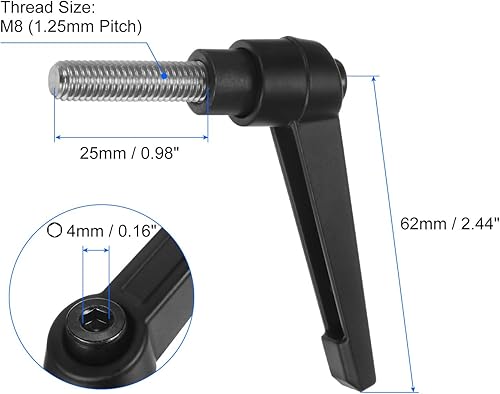 Miniatura 12 de uxcell 4 manijas de palanca de sujeción, perno macho roscado de acero al carbono de óxido negro M8 x 0.59 pulgadas, asas ajustables de bloqueo