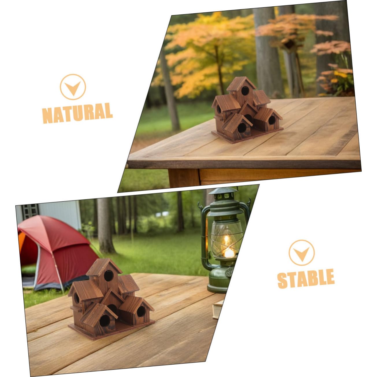 BESTonZON 2 Piezas Casitas Pájaros Exterior de Madera Maciza Colgantes con Función de Comedero Diseño Rústico Estilo Cabaña para Jardín y Patio Decoración para Observación de Aves