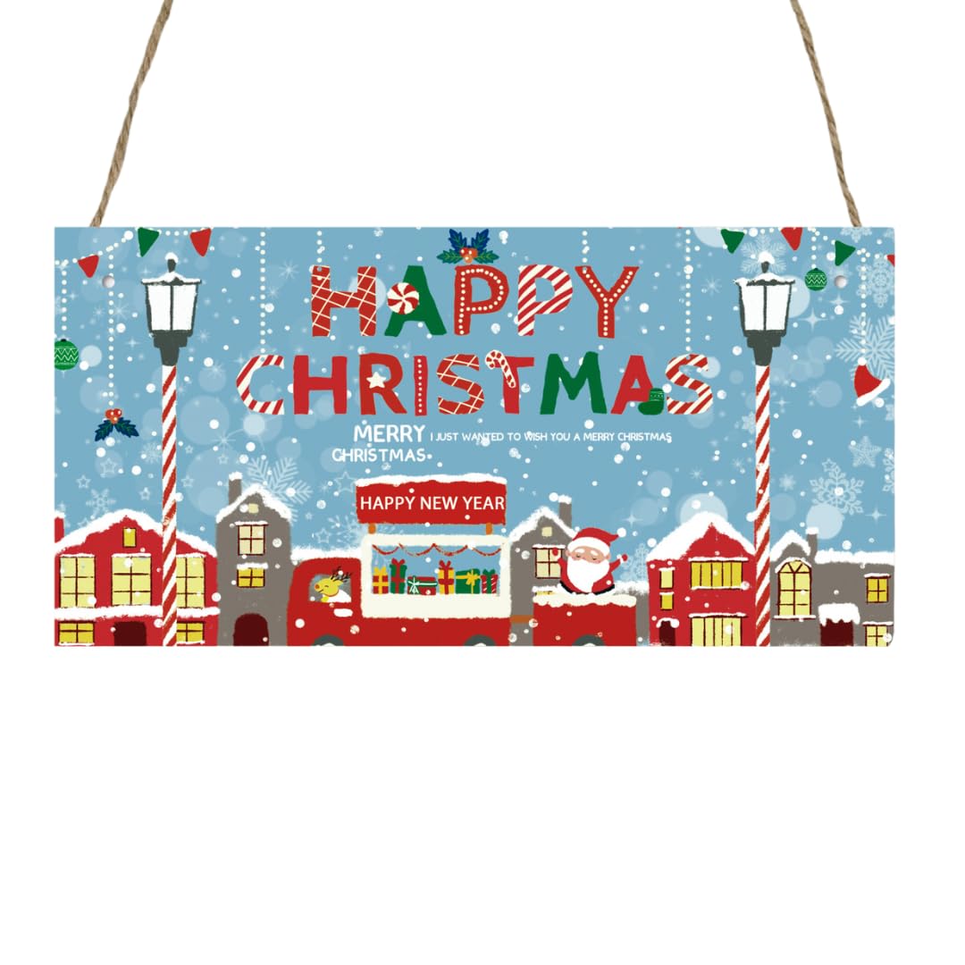 Second Ave Happy Christmas Xmas Wooden Hanging Decoration Festive Home Sign Plaque