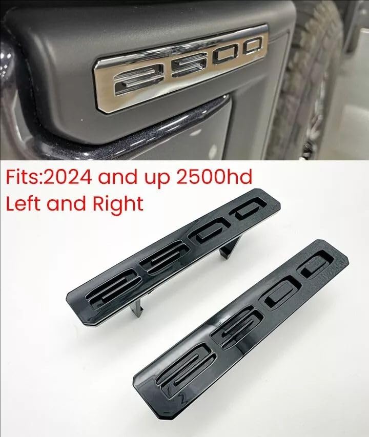 Image of 2Pc Front Bumper Fascia Side 2500 Emblems 3D Nameplates Badge Replacement for 2024+ Sierra 2500HD 86578370 86578372 (Glossy Black)