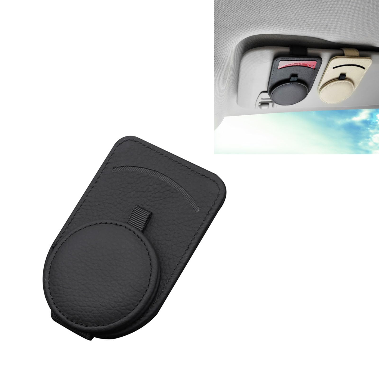 gunhunt 1 PC Sunglass Holder for Car, Leather Car Sunglass Holder, Car Visor Accessories with Ticket Card Pocket, Sunglasses Holder for Car Visor, Suitable for All Vehicles (Black)