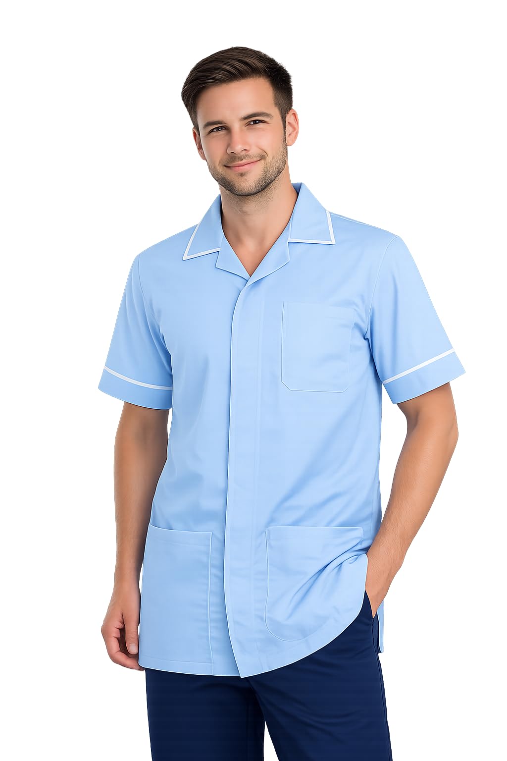 Skywear Men's Sky Blue With White Medical Healthcare Tunic, Nurse Hospital Dentist Uniform, 3XL