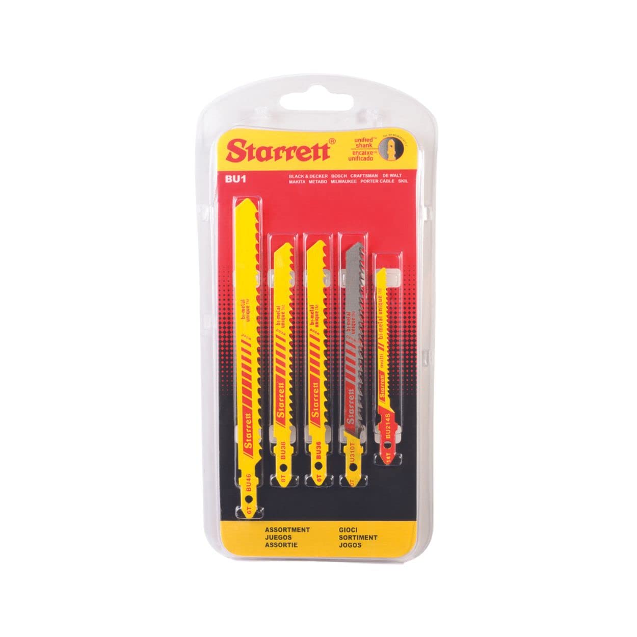 Starrett Assorted Wood Cutting Jigsaw Blade Set - 5-Pieces - Assorted Lengths & TPI - Unified Shank Bi-Metal Saw Blades - BU1
