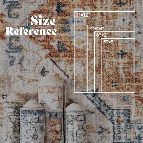 Image of AMERLIFE 5'x8' Wilton Collection Area Rug, Durable Low Pile Non-Slip Washable Rug for High Traffic Areas, Vintage Diamond Medallion Rug for Living Room, Bedroom, Dining Room, Yellow /Blue