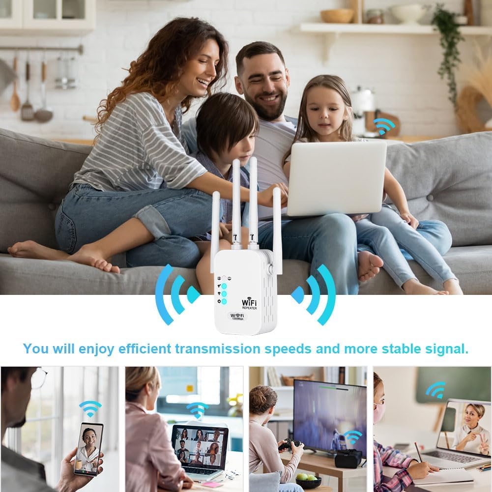 WiFi Booster Range Extender 1200Mbps, WiFi Signal Amplifier Dual Band 5GHz & 2.4GHz, 4 Antennas WIFI Signal Booster Repeater with Ethernet Port, Wireless Internet Booster/Hotspot with Wider Coverage — view 4