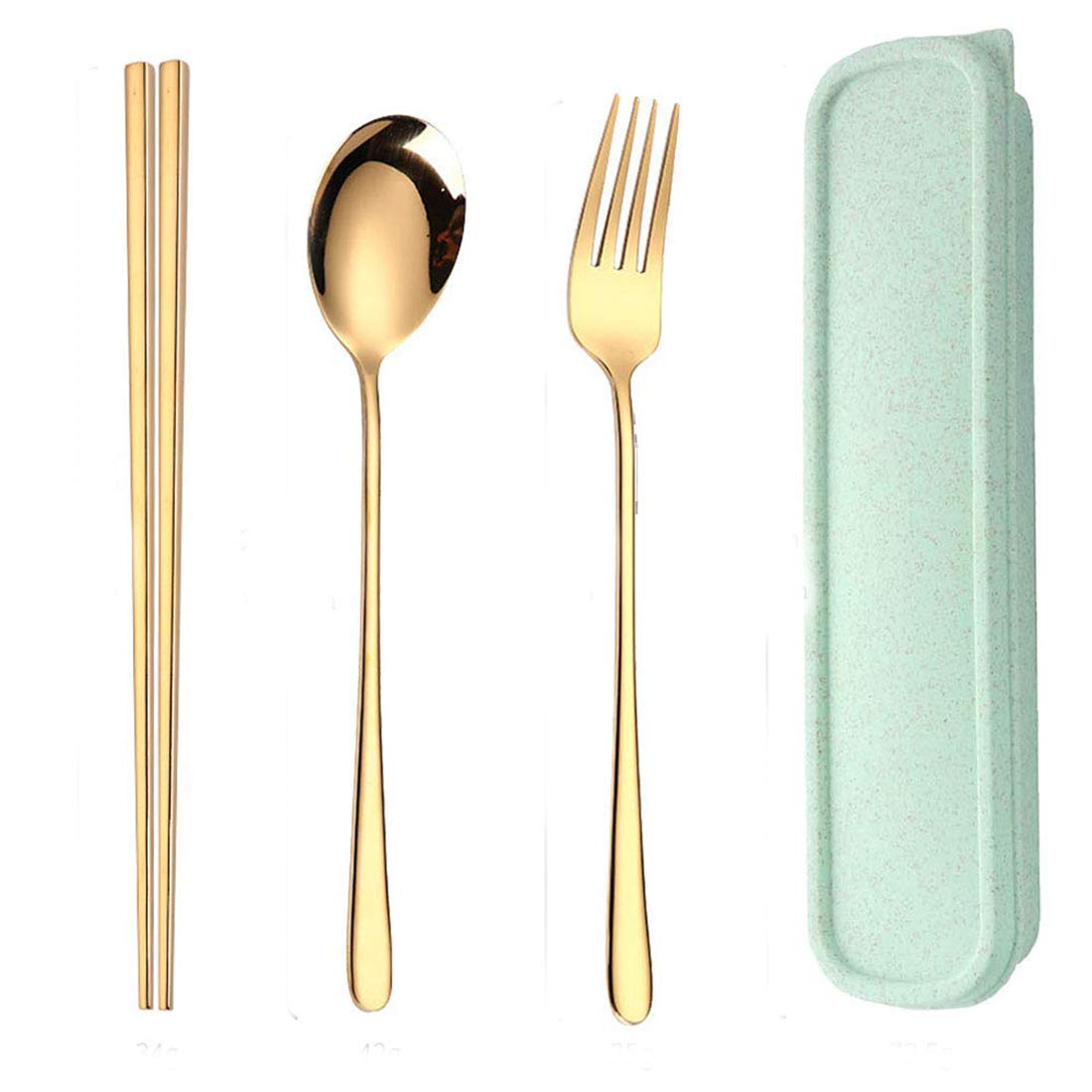 Photo 1 of AINAAN 3 PCS Stainless Steel Travel Camping Flatware Set Portable Fork Spoon Chopsticks with Case ?Gold?