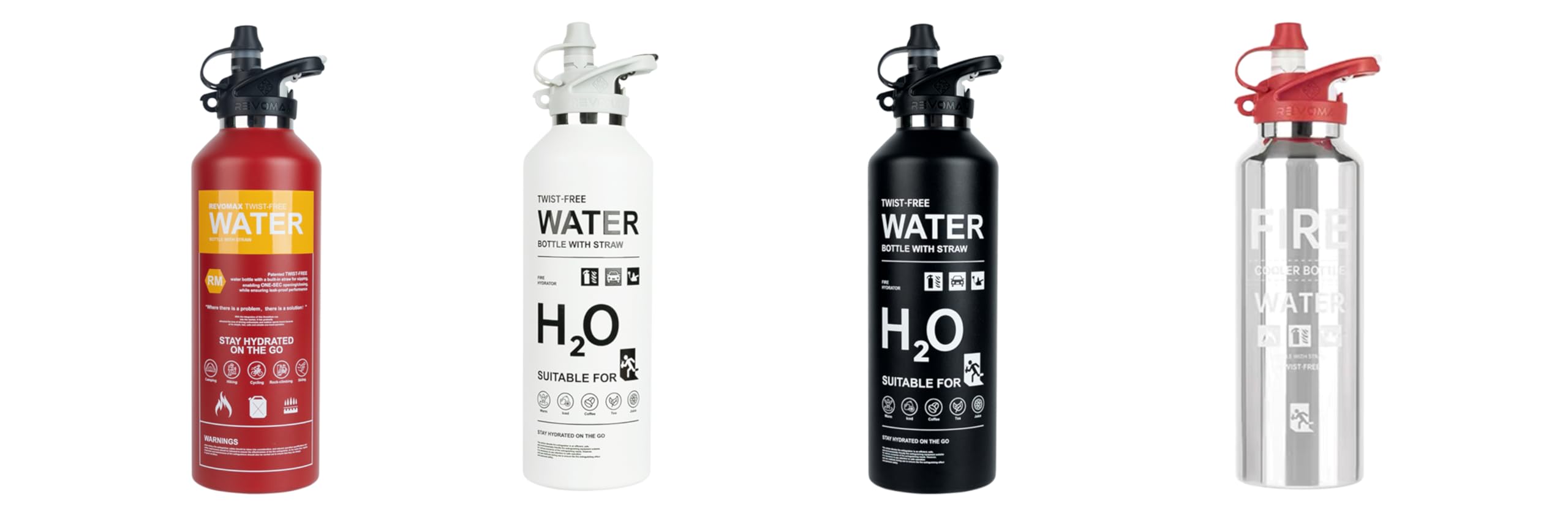 REVOMAX Sportflasche im Feuerlöscher-Design, 592 ml (20oz), mit Einhandöffnung, hält 36 Stunden kalt oder 18 Stunden heiß, auslaufsicher, Sportflasche für Schule, Reisen, Fitnessstudio etc.