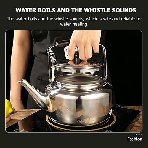 Miniatura 5 de Hervidor de té de acero inoxidable para estufa, hervidor de té clásico con base universal, hervidor de té para campamento, 3 L