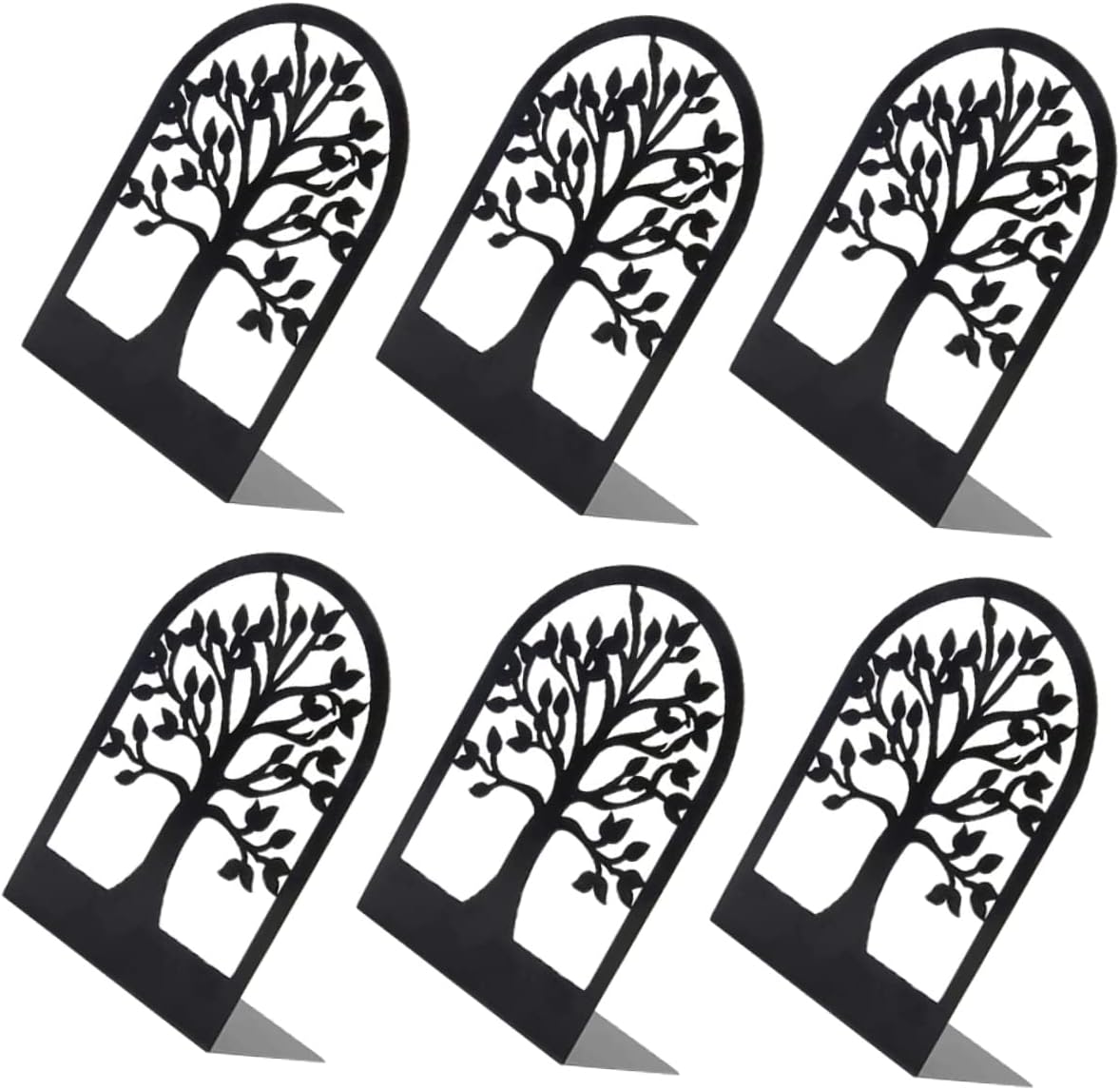 Tree Design Bookends 6Pcs Iron Book Holders Wear-Resistant Organizers for Home and Office Non-Skid Decorative Bookends