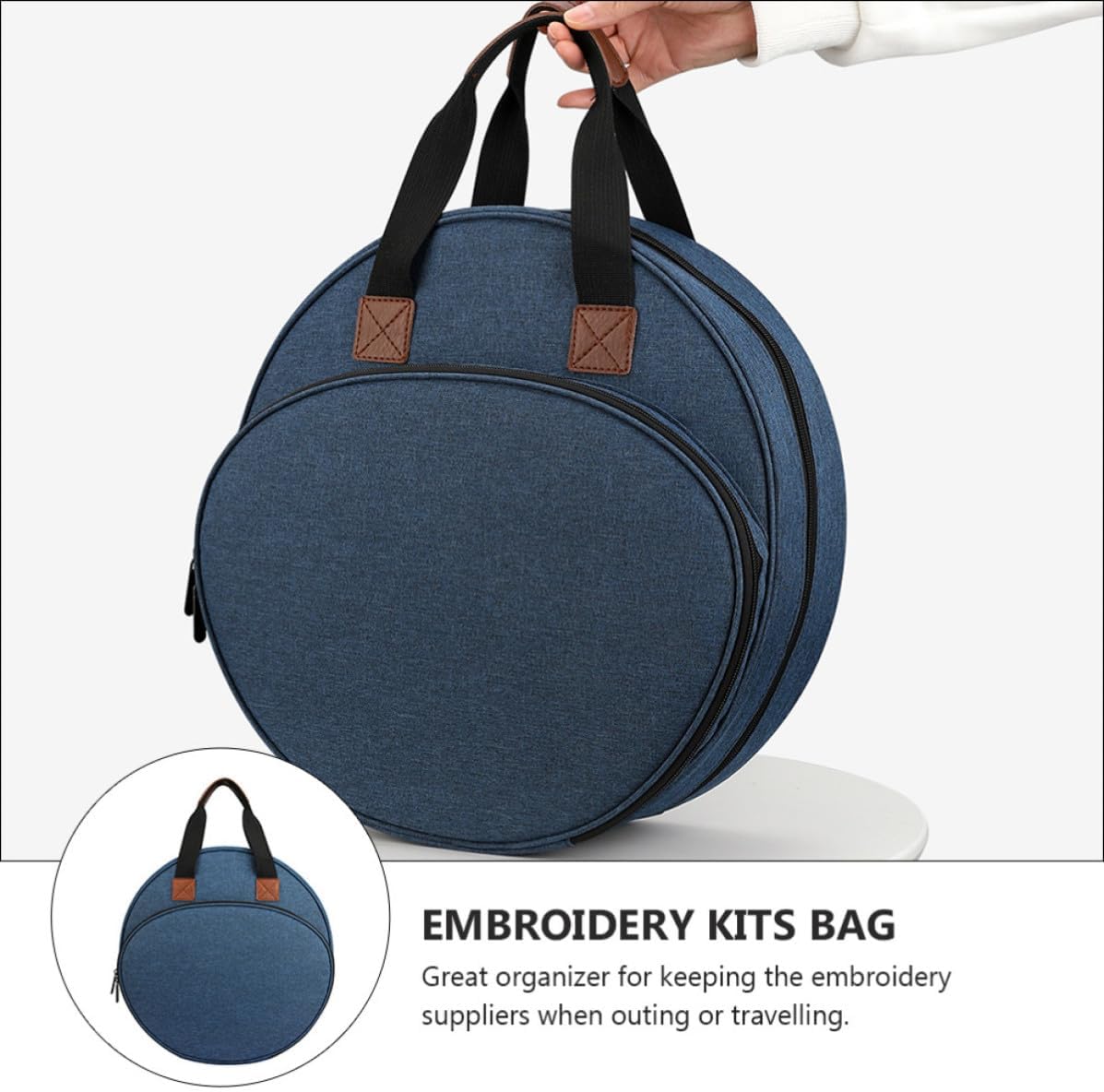 Embroidery Kit Carrier Blue Fabric for Beginners Large Capacity