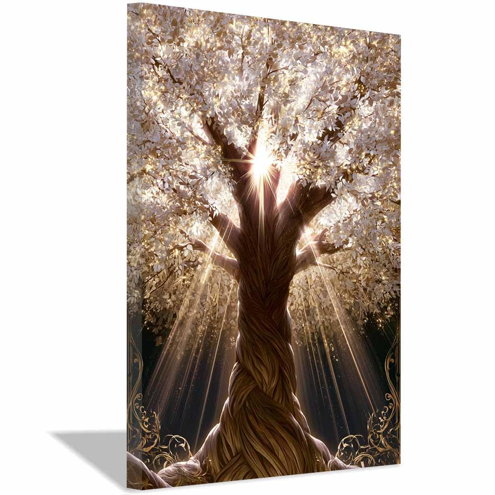 HOQIU Print Canvas Poster Decor Silk golden Blooms tree canvas prints, nature wall art, for Bathroom Home Office Decor(Multicolor)-70x100cm Framed