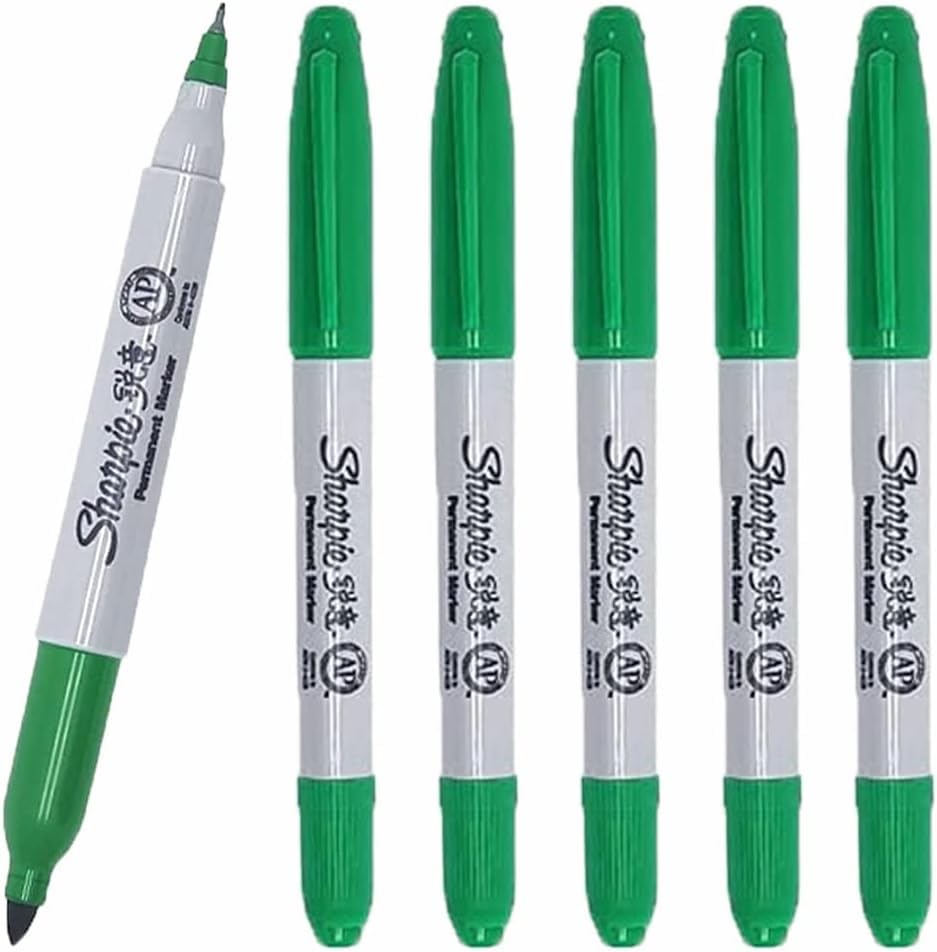 6 x Sharpie Twin Tip Permanent Marker Pens, Fine & Ultra Fine Tip, Green Colour Ink - Loose in Plain Packaging [ASIA IMPORT]