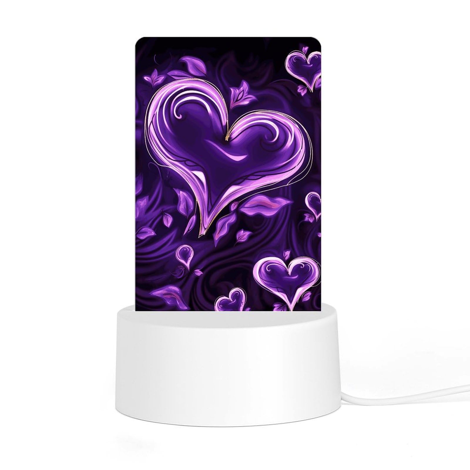 JTREHY - Acrylic Night Light with Base, Purple Love Print LED Night Light for Bedroom Bathroom Hallway Holiday Gift