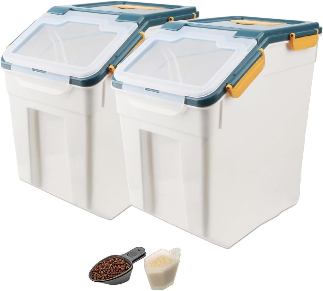 RUIAN 2Pcs Large Flour Storage Container Bin 50Lb Airtight Rice Storage Containers with Wheels Seal Locking Lid, BPA Free with Measuring Cup&Scoop for Flour, Rice, Grain 100LBS Total (Blue)