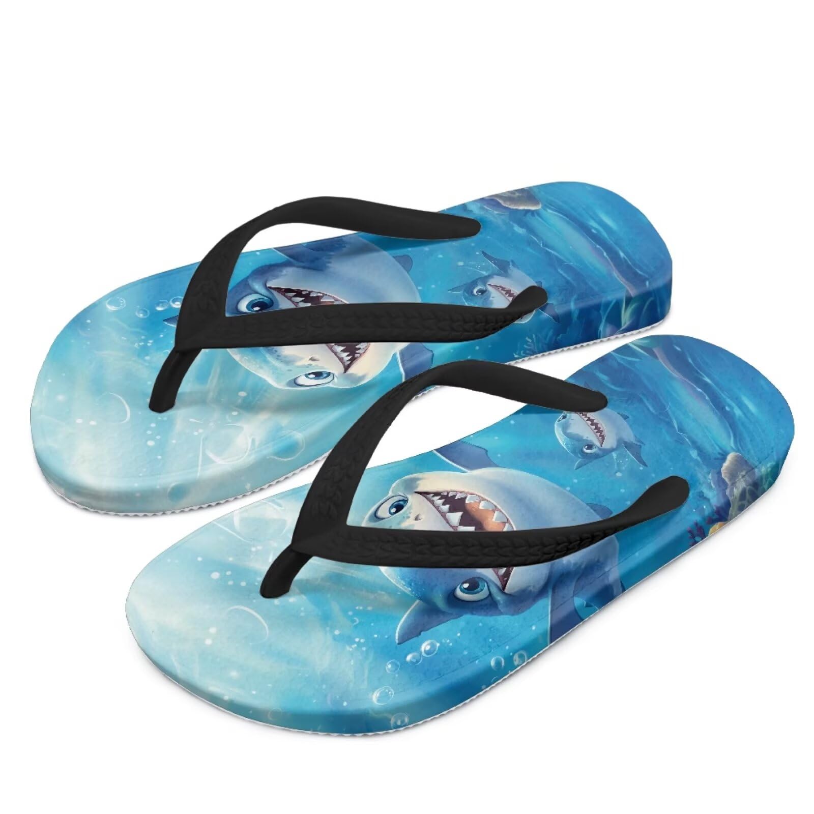 Watdotory Boy Girl Flips Flops for Kids Cartoon Sharks Print Slip-on Thong Sandals Kids Slides Water Shoes for Beach Swim Pool Size 1