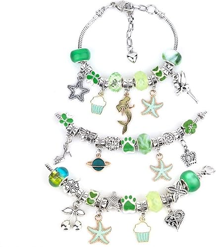 Miniatura 5 de Kit de fabricación de pulseras con dijes para niñas, Leprsry Unicornio Sirena, juego de regalos de manualidades, kit de pulseras con dijes,