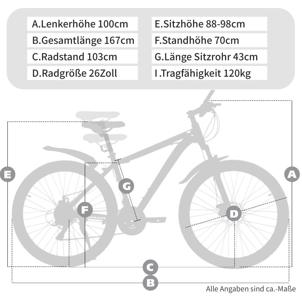 Mountainbike 26 Zoll Hardtail Fahrrad Herren Damen Blau, 21-Gang Schaltung Scheibenbremsen Federgabel MTB Sportrad City-Bike