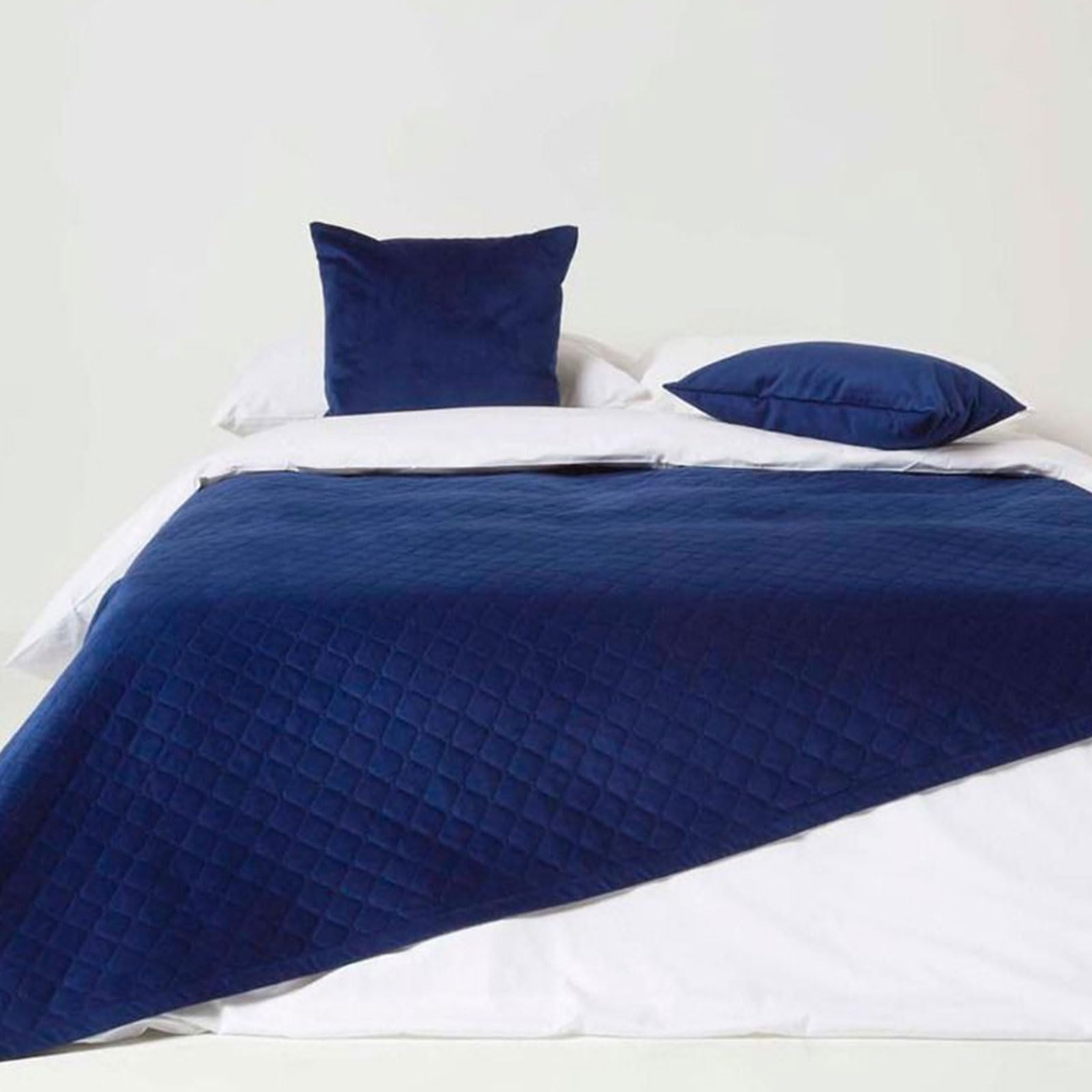 Homescapes Unisex Navy Diamond Quilted Velvet Throw In 150Cm X 200Cm