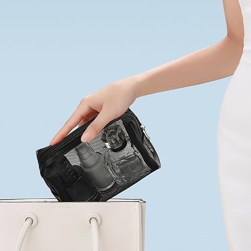 Miniatura 6 de LYDZTION 3 bolsas de maquillaje de malla para cosméticos, bolsa organizadora de viaje con cremallera, bolsa de maquillaje portátil para el hogar,