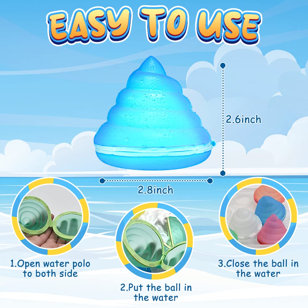 Yexyep Reusable Water Balloons - Quick Fill, 12 Pcs, Auto Sealing, Refillable, Silicone Made, Best Summer Water Toys, 2024 Upgranded, Poop Shape 9