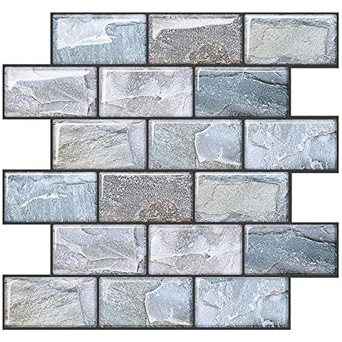 Joqixon 10 Sheets Peel and Stick Tile Backsplash for Kitchen, 27x25.4cm 3D Brick Stick on Tiles Splashback, Easy Waterproof Vinyl Wall Tiles for Bathroom Decorative Cover